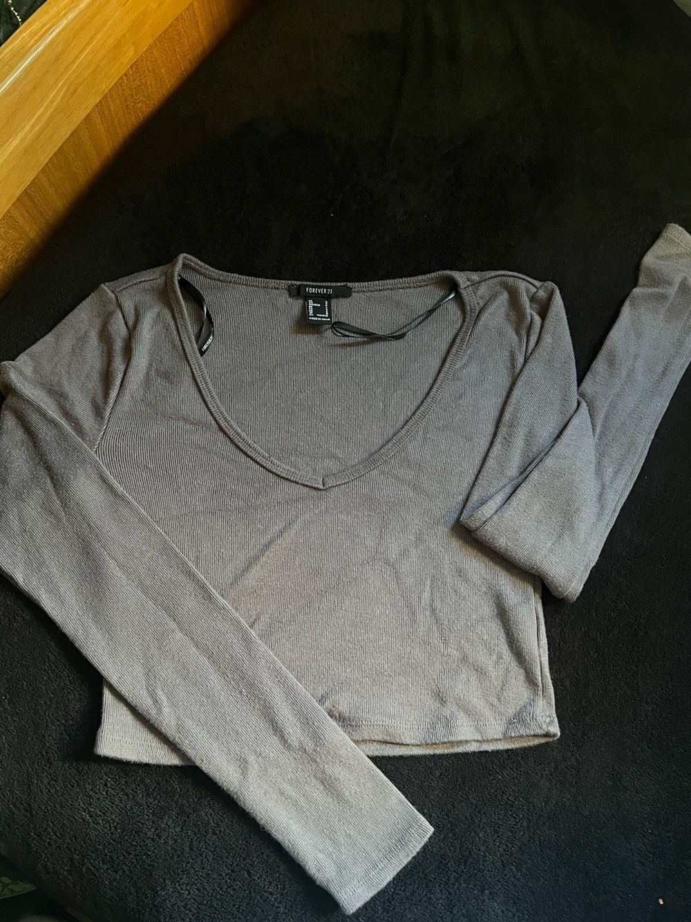 Forever 21 Gray Ribbed Long Sleeve Top